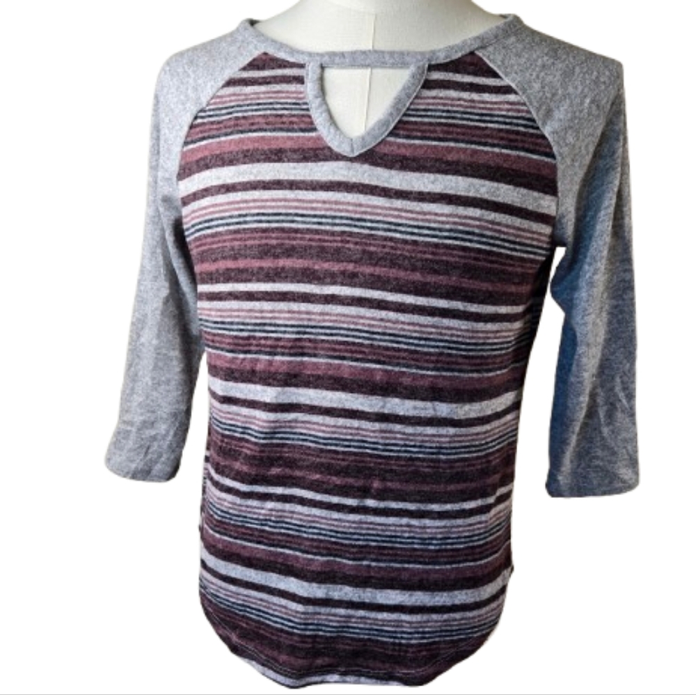 Absolutely Famous Stripe Knit Top Medium Gelray Burgundy